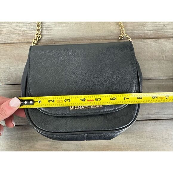 Michael Kors Bedford Flap Black Leather Front Chain Strap‎ Crossbody Bag - Picture 10 of 12